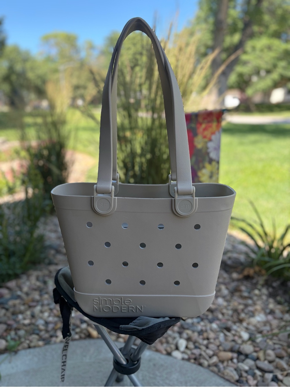 Simple Modern Taupe Tote Bag with Perforated Design - Medium